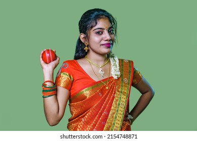 Chennai, India - April 25 2022: Indian Girl Posing With Cricket Ball. Asian Girl 20-25 Years Old.