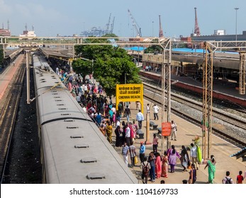 Chennai, India - December, 24th, 2017. View Of Chennai Beach Railway Station.