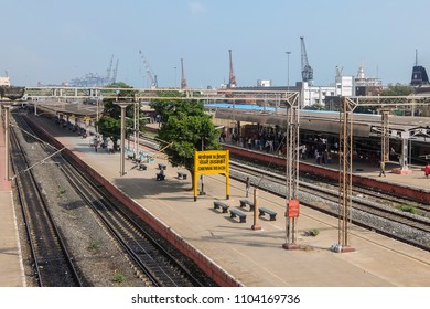 Chennai, India - December, 24th, 2017. View Of Chennai Beach Railway Station.