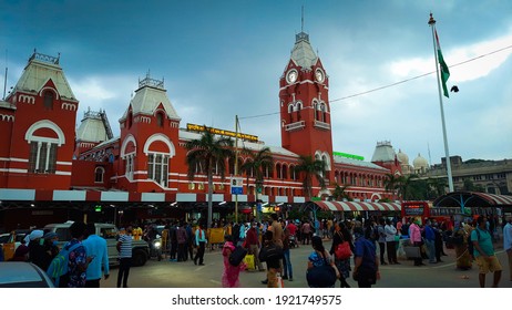 CHENNAI , INDIA - FEBRUARY 2021  Puratchi Thalaivar Dr MGR Central Railway Station With Blue Sky Background