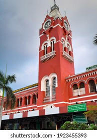 CHENNAI , INDIA - FEBRUARY 2021  Puratchi Thalaivar Dr MGR Central Railway Station With Blue Sky Background