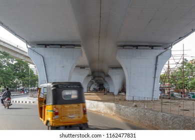 Chennai India July 29 2018, National Highway (known As Kathipaara Junction Near Guindy) Seen Flyover Pillars In Line Seen With Moving Vehicles Or Automobile