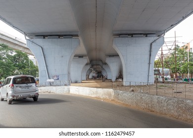 Chennai India July 29 2018: National Highway (known As Kathipaara Junction Near Guindy) Seen Flyover Pillars In Line