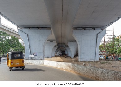 Chennai India July 29 2018. National Highway (known As Kathipaara Junction Near Guindy) Seen Flyover Pillars In Line