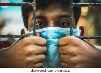 Chennai, India- Mar/28/2020:
People Are Lockdown During Quarantine For Corona Virus.Protection Against Contagious Disease, Coronavirus. Man Wearing Hygienic Mask To Prevent For Covid 19 Or Corona. 