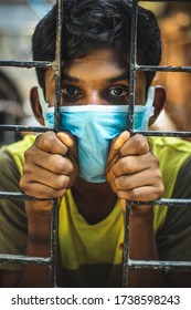 Chennai, India- Mar/28/2020:
People Are Lockdown During Quarantine For Corona Virus.Protection Against Contagious Disease, Coronavirus. Man Wearing Hygienic Mask To Prevent For Covid 19 Or Corona. 