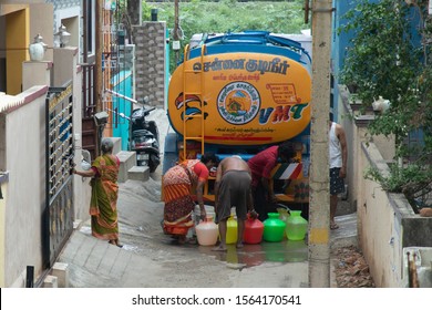 Chennai, India - Nov 19, 2019 - Chennai Metro Water Distribution In Korattur