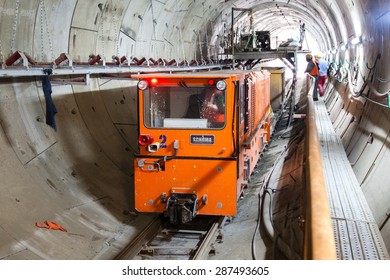 CHENNAI, INDIA, October 22, 2013: Chennai Metro Rail. Construction Work In The Tunnel. 