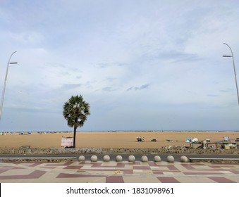 Chennai - India /TN - September 2020: Empty Marina Beach Due To Section 144  Due To Covid Amid Lockdown