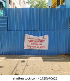 Chennai - India/TN - April 2020: Greater Chennai Corporation Sealed/locked Down A Corona Infected Street