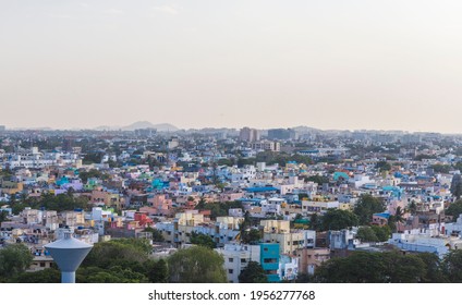 Chennai At Noon. Indian City With Small Bright Houses