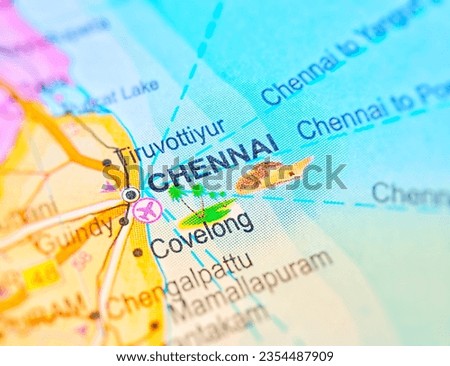 Chennai on a map of India with blur effect.