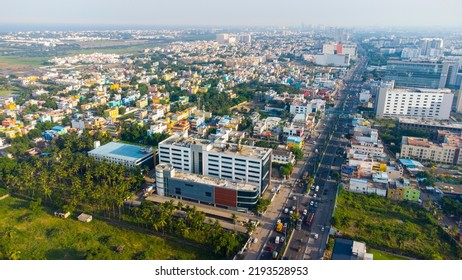 Chennai, Tamil Nadu - 08 23 22: Aerial Images Of Old Mahabalipuram Road In Chennai At 5 Pm In The Evening 