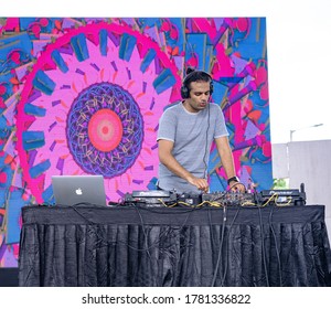 Chennai, Tamil Nadu, India - August 11, 2019: A Professional DJ Playing Music Using Digital DJ Turntables At A Festival