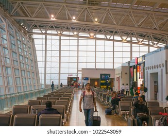 CHENNAI, TAMIL NADU, INDIA - January 14, 2018. Chennai Airport, International Terminal. Passengers Wait Before Boarding Their Plane.