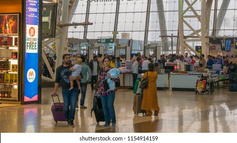 CHENNAI, TAMIL NADU, INDIA - January 14, 2018. Chennai Airport, International Terminal. Passengers Go To Their Gate After Passing Security Check