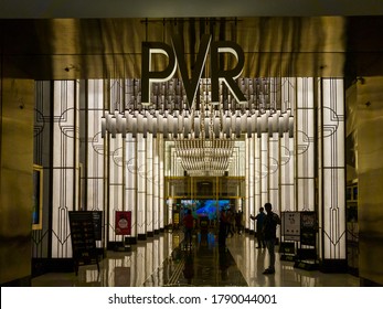 Chennai, Tamil Nadu, India - January 2020: The Exterior Facade Of The Glitzy PVR Multiplex Inside The VR Shopping Mall In The City Of Chennai.