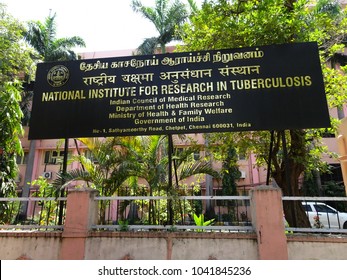 CHENNAI, TAMIL NADU, INDIA, MARCH 08, 2018: Board Of The National Institute For Research In Tuberculosis (ICMR), Mayor Sathiyamoorthy Road, 
Chetpet, Chennai, On A Sunny Day.