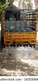 Chennai, Tamilnadu/India- 06 10 19: Water Problem In Delhi. A Man Supplying Drinking Water To  Hpuses