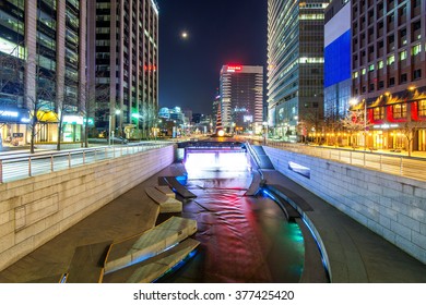 Cheonggyecheon Stream at night in Seoul,South Korea.