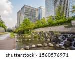 Cheonggyecheon stream in Seoul, Korea. Cheonggyecheon stream is the result of a massive urban renewal project