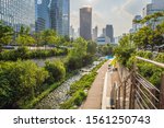 Cheonggyecheon stream in Seoul, Korea. Cheonggyecheon stream is the result of a massive urban renewal project