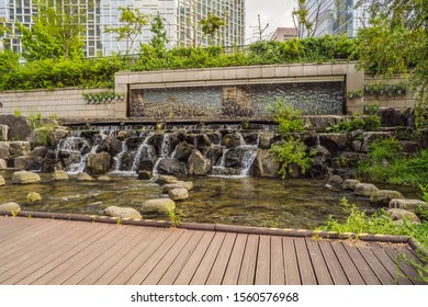 Cheonggyecheon stream in Seoul, Korea. Cheonggyecheon stream is the result of a massive urban renewal project