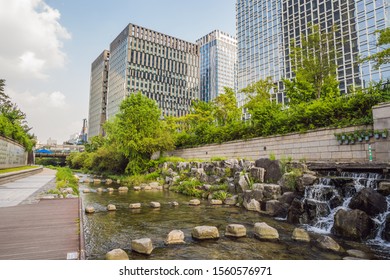 Cheonggyecheon stream in Seoul, Korea. Cheonggyecheon stream is the result of a massive urban renewal project