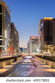 cheonggyecheon stream in twilight time,15 march 2017 at 19:32 pm