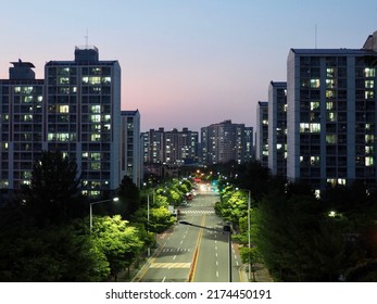 Cheongju City, Korea, July 2nd, 2022, Apartment In Korea Cheongju City, Night View