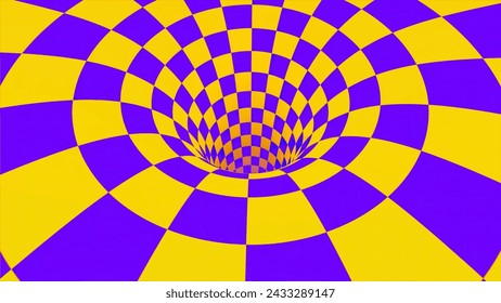 Chequered optical Illusion. Animation. Abstract visualization of a space wormhole or black hole.
