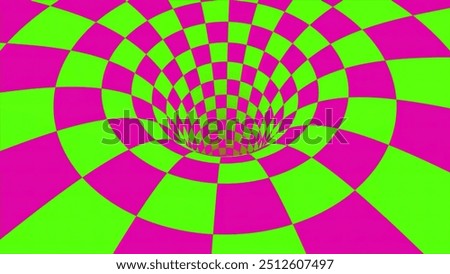 Chequered optical Illusion. Animation. Abstract visualization of a space wormhole or black hole.