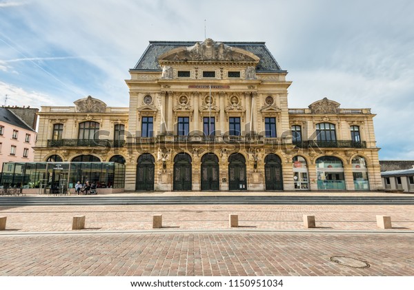 Cherbourg-Octeville,\
France - May 22, 2017: Beaux-Arts facade of Italian theater in the\
Cherbourg-Octeville, France. The Italian theater is part of the\
Trident, group of three\
theaters.
