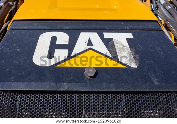 Cherkassy, Ukraine-September, 25: Logo Cat written on\
a tractor, close up