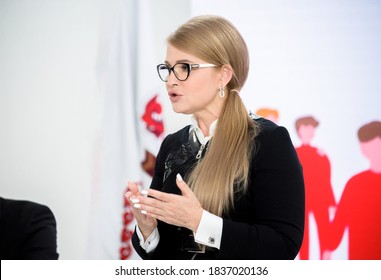 Cherkasy, Ukraine - October 12, 2020: Yulia Tymoshenko Speaks To An Audience. Party Leader Batkivshchyna