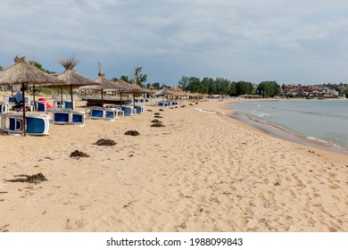 CHERNOMORETS, BULGARIA - MAY 20, 2021: General view of an empty beach near village of Chernomorets, Bulgaria.