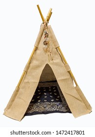 Cherokee Indians canvas tent ( yurt ) , teepee isolated on white background .
