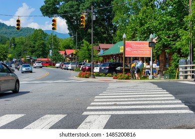 Cherokee, North Carolina,USA - August 3,2019:  Indian Village In Downtown Cherokee, NC A Popular Tourist Town.