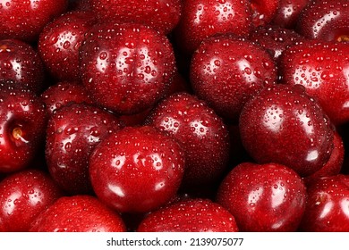 Cherries background. Cherry with drops. Food background. High resolution photo. Full depth of field. - Shutterstock ID 2139075077
