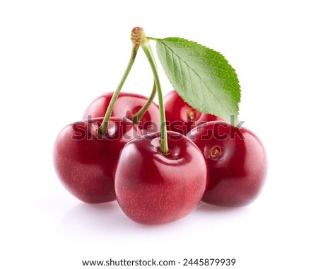 Cherries with leaf in closeup