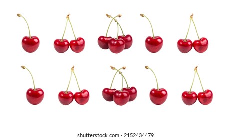 Cherries over white background, different quantities of cherries, isolated cherry, grouped cherries, isolated photo - Shutterstock ID 2152434479