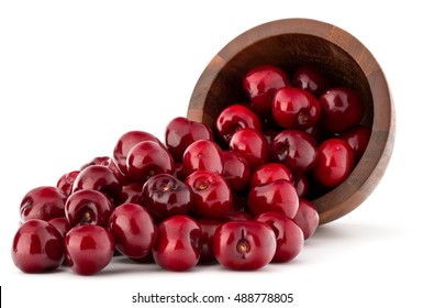 cherry berries in wooden bowl isolated on white background cutout - Powered by Shutterstock