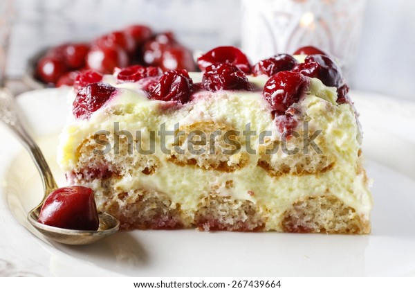 Cherry cake with lady\
finger biscuits