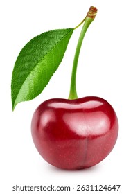 Cherry clipping path. Cherry with leaf. Cherry isolated on white background