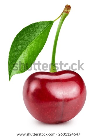 Cherry clipping path. Cherry with leaf. Cherry isolated on white background