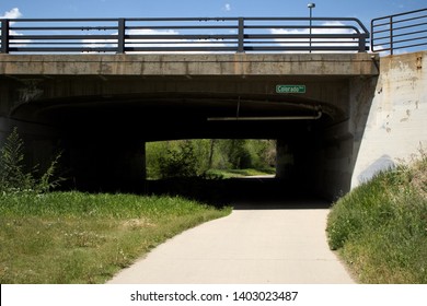 Cherry Creek Trail Going Under The Bridge At Colorado Blvd In Denver, CO