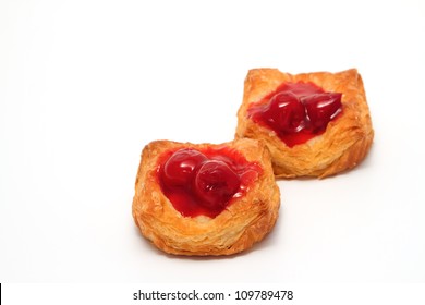 Cherry Danish Pastry  On White Background