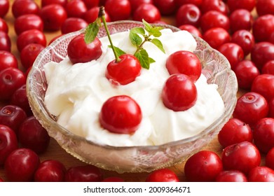 Cherry Desert, Sour Cherries Compote, A Jar Of Fruit.