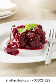 A cherry dessert made with cherries cooked in wine