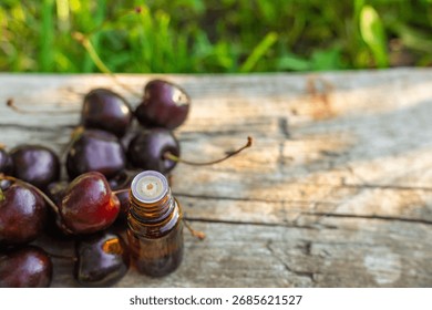 Cherry extract in supplements. Selective focus. Nature.